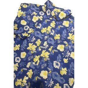 Typsy Elves Shirt Mens Size L Blue Hawaiian Toucans & Yellow Flowers Beach Comfy